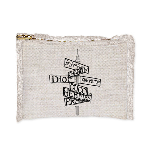 Natural Linen Fringe Cosmetic Bag- Rodeo Drive