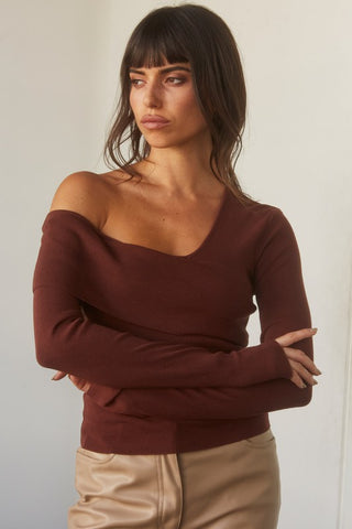 Marlena One Shoulder Sweater in Brown