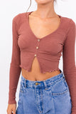 Monica Long Sleeve Button Top in Brick