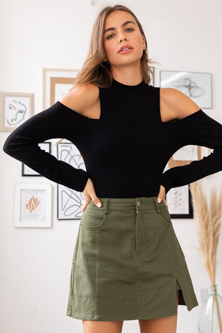 Cathy Double Cold Shoulder Top in Black