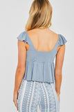 Barb Ruffle Shoulder Top in Blue