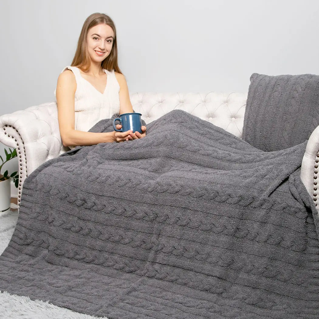 Braided Cable Knit Blanket - Thumbnail 3