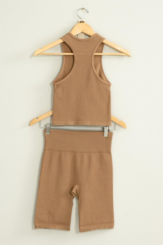 Rosie Ribbed Biker Short in Chocolate