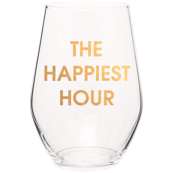 The Happiest Hour Gold Foil Stemless Wine Glass