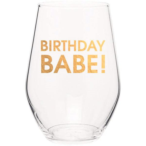 BIRTHDAY BABE - GOLD FOIL STEMLESS WINE GLASS - sanitystyle