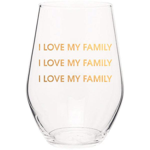 I LOVE MY FAMILY I LOVE MY FAMILY - GOLD FOIL STEMLESS WINE GLASS - sanitystyle