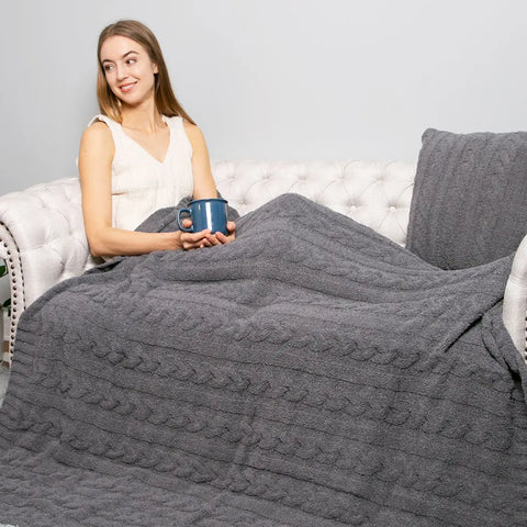 Braided Cable Knit Blanket in Grey