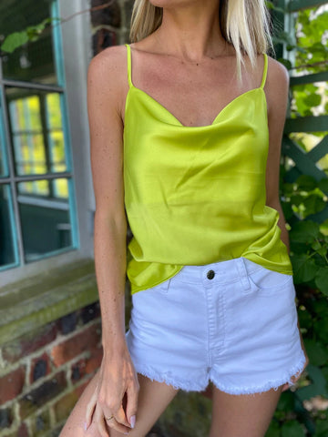Paige Cowl Neck Tank Top in Lime