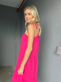 Rory Gauze Tiered Dress in Hot Pink